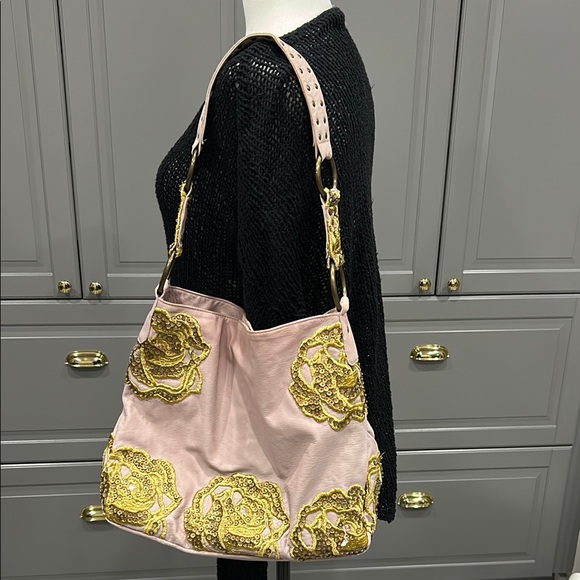 Betsy Johnson Vintage Elegant Pink and Gold Embellished Women's Bagel - Picture 1 of 16